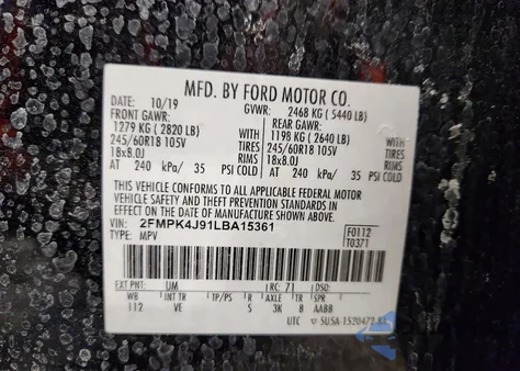 2020 Ford Edge Sel z USA, uszkodzony, nr VIN 2FMPK4J91LBA15361